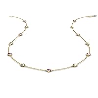 Amethyst & Natural Diamond by Yard 13 Station Necklace 0.80 ctw 14K Yellow Gold. Included 18 Inches Gold Chain.