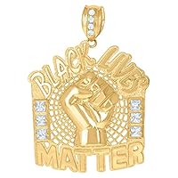 10k Yellow Gold Mens Princess Cut CZ Cubic Zirconia Simulated Diamond Talking Black Lives Matter Charm Pendant Necklace Jewelry for Men
