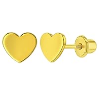 Gold Plated Plain Heart Screw Back Earrings for Babies, Infants, and Toddlers - Plain Love Heart Screw Back Girls Earrings - Lightweight Jewelry for Kids