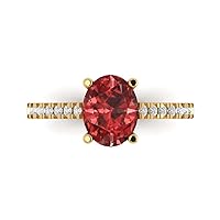 Clara Pucci 2.68ct Oval Cut Solitaire with accent Natural Scarlett Red Garnet designer Modern Statement Ring Real Solid 14k Yellow Gold