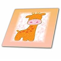 3dRose Image of Peach and Pink Baby Giraffe Cartoon in Impressionism - Tiles (ct_356188_6)