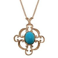 Solid 9ct Rose Gold Natural Turquoise Womens Pendant & Chain Necklace - Choice of Chain lengths