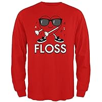 Valentine's Day Floss Flossing Dancing Heart Mens Long Sleeve T Shirt Red 2XL
