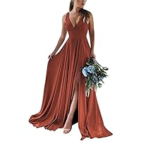 a line Chiffon Bridemaid Dresses Spaghetti Straps v Neck Women's Formal Dress with Pleated