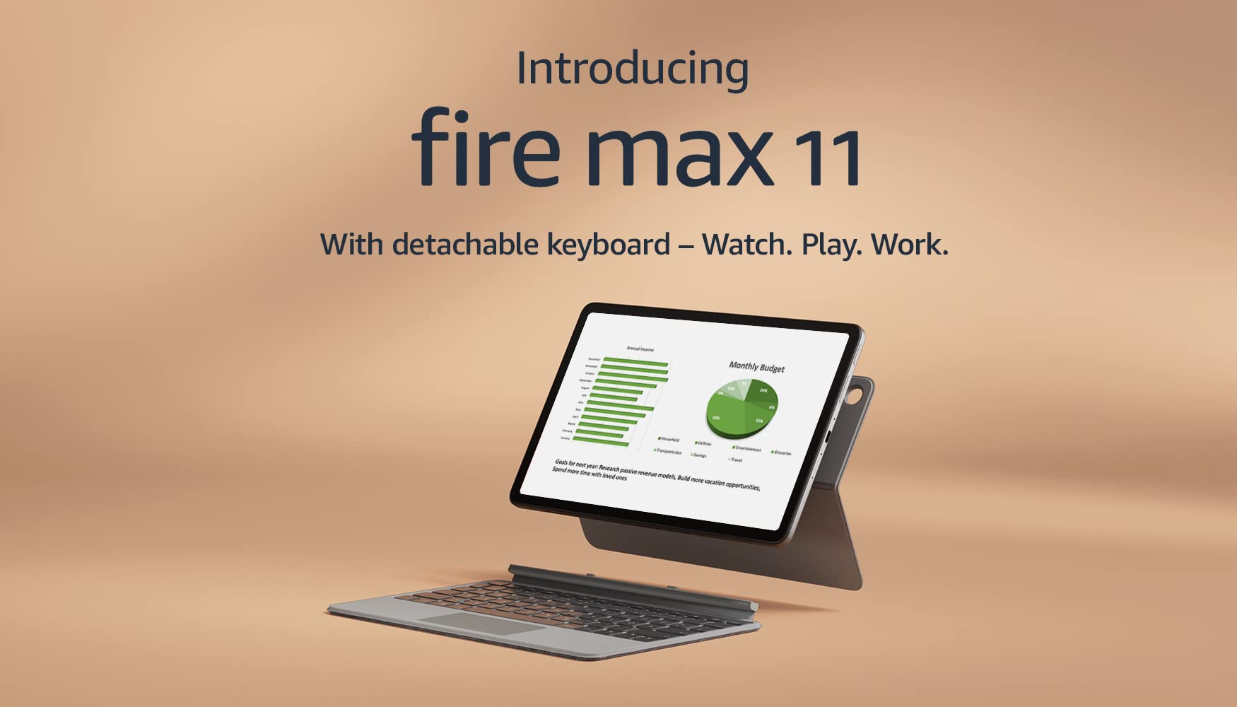 Introducing Amazon Fire Max 11 tablet and Keyboard Case bundle, power, fun, and productivity, octa-core processor, 4 GB RAM, 14-hour battery life, 64 GB, Gray