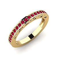 Sterling Silver 925 Ruby Round 2.00mm Half Eternity Band Ring With Yellow Gold Plated | Beautiful Vintage Design Ring For Woman's And Girls