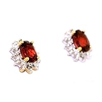 RYLOS Earrings For Women 14K Yellow Gold - January Birthstone Earrings - Garnet 6X4MM Color Stone Gemstone Jewelry For Women Gold Earrings