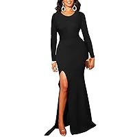 Formal Maxi Dress for Women Sexy Deep V Neck Side Split Bodycon Cocktail Party Dress