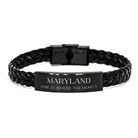 Proud Maryland State Gifts, Maryland home is where the heart is, Lovely Birthday Maryland State Braided Leather Bracelet For Men Women