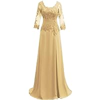 Mother of The Bride Dresses for Wedding lace Appliqued Chiffon 3/4 Sleeves Long Women's Formal Gowns