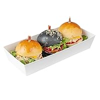 Restaurantware Matsuri Vision 7 x 2.8 x 1.4 Inch Sushi Trays 100 Greaseproof Sushi Packaging Boxes - Lids Sold Separately Disposable White Paper Sushi Containers For Appetizers Or Desserts