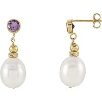 14k Yellow Gold Pearl and Amethyst Freshwater Cultured Pearl And Amethyst Earrings Jewelry for Women