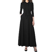 Women's Pocketed 3/4 Sleeves Tie Neck Maxi Dress (Black, (US 4-6) S)