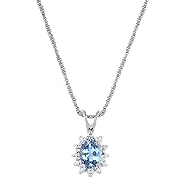 Rylos Necklaces For Women 14K White Gold - December Birthstone Pendant Necklace Blue Topaz 6X4MM Color Stone Gemstone Jewelry For Women Gold Necklace