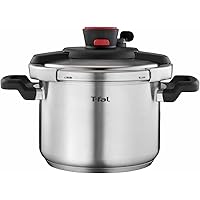 T-fal Clipso Stainless Steel Pressure Cooker 6.3 Quart, Induction , Secure locking System, One Hand System, Recipe Book Included, Cookware, Pots and Pans, Kitchen, Dishwasher Safe, Silver