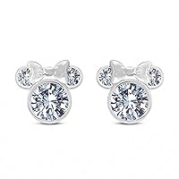 D/VVS1 Round White Diamond Mickey Minnie Mouse Stud Earrings for Womens Girls 925 Sterling Silver