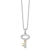 925 Sterling Silver Polished Spring Ring White Ice Diamond Gold Plated Key Necklace 18 Inch Measures 13mm Wide Jewelry Gifts for Women