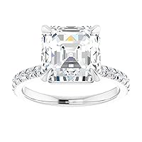 10K Solid White Gold Handmade Engagement Rings 3.5 CT Asscher Cut Moissanite Diamond Solitaire Wedding/Bridal Ring Set for Woman/Her Propose Ring, Perfact for Gifts Or As You Want