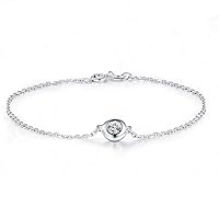 0.2ct Natural Round Cut Diamond Solid 14k White Gold Bracelet Bangle Infinity Chain Bezel