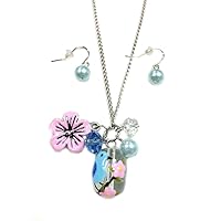Linpeng Bird Bead Flower Charm Charms Necklace Earrings Set
