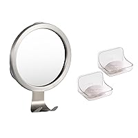 Ettori Shower Mirror Fogless for Shaving and 2 Pack Soap Dish Soap Holder