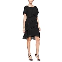 S.L. Fashions Women's Short Sleeve Solid Tulip Tiered Chiffon Dress (Missy and Petite)
