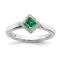 2.25mm 925 Sterling Silver Prong set Stackable Expressions Polished Created Emerald and Diamond Ring Size 10 Jewelry for Women