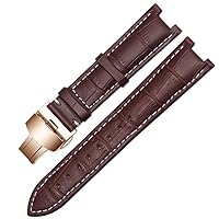 Gnuine Leather watchband for GC Wristband 22 * 13mm 20 * 11mm Notched Strap with Stainless Steel Butterfly Buckle Band (Color : Brown White RG, Size : 20-11mm)