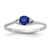 14k White Gold Polished Prong set 4mm Sapphire Diamond ring Size 6 Jewelry for Women
