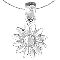 Gold Flower Necklace | 14K White Gold Daisy Flower Pendant with 18