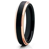 4mm - Black Tungsten Ring - Black Tungsten - Rose Gold Tungsten Ring - Comfort Fit