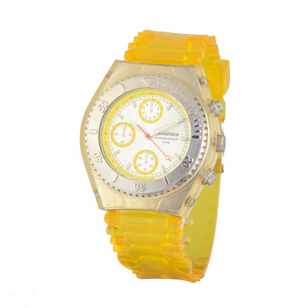 ChronoTech Men's Stainless Steel Quartz Watch with Rubber Strap, Yellow, 18 (Model: CT7284-06)