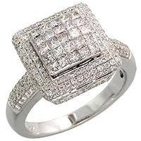 14k White Gold Fancy Ladies' Square Diamond Ring, w/ 1.45 Carats Brilliant Cut & Invisible Set Diamonds, 1/2