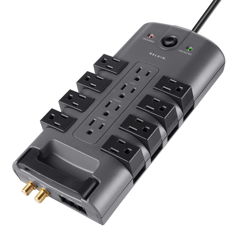 Belkin Surge Protector w/ 8 Rotating & 4 Standard Outlets (Pack of 5) - 8ft Sturdy Extension Cord with Flat Pivot Plug for Home, Office, Travel, & Desktop - Lifetime Warranty Power Strip - 4320 Joules