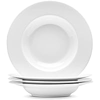 Artena Pasta Bowls Set Of 4, 26oz Porcelain Salad Bowls, 8 Inch Bowls For Kitchen, Colorful Dinner Plates & 10 Ounce Pasta Bowls Set of 4, Elegant White Soup Bowls, Wide Rim Salad Bowl