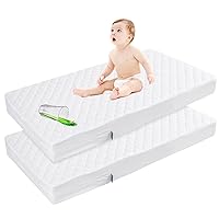 Waterproof Bamboo Viscose Quilted Crib Mattress Encasement Zippered Crib Mattress Protector, Breathable and Absorbent, 6 Sides Fully Encased Crib Mattress Cover, 2 Pack, Bamboo Viscose