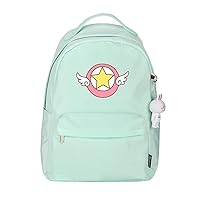 Cardcaptor Sakura Anime Backpack with Rabbit Pendant Women Rucksack Casual Daypack Bag Green