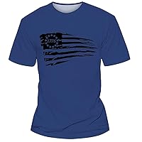Men's Independence Day Flag Print Two Stitched Spring/Summer Leisure Sports Comfortable Breathable Sweat T Shits