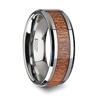 CONGO Tungsten Wedding Band with Polished Bevels and African Sapele Wood Inlay - 6mm - 10mm