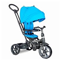 Joovy Tricycoo LX Premium Kids Tricycle with 8 Stages Featuring Chunky Front Tire, Removable and Adjustable Parent Handle, Safety Harness, Machine-Washable Seat Pad, and Retractable Canopy, Glacier