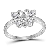 The Diamond Deal 10kt White Gold Womens Round Diamond Butterfly Bug Cluster Ring 1/10 Cttw
