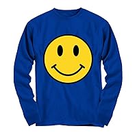 Happy Smiley Face Emoji Retro 80s 90s Plus Size Women Youth Long Sleeve tee Royal