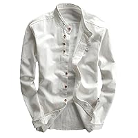 Men's Cotton Linen Shirts,Long Sleeve Casual Slim Mandarin Collar Shirts,Summer Beach Shirt Plus Size