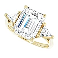 10K Solid Yellow Gold Handmade Engagement Ring 2.0 CT Emerald Cut Moissanite Diamond Solitaire Wedding/Bridal Rings for Women/Her Proposes Rings