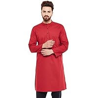 Indian Men's Cotton Kurta Tunic Solid Plus Size Loose Fit Big And Tall Ethnic Wedding Party Wear Kurta For Men/Boys_Red_6Xl