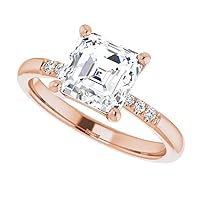 Asscher Cut Moissanite Ring, 2ct Colorless, 18K Gold Vermeil Setting, Promise Ring for Her