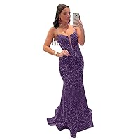 Sparkly Sequin Prom Dresses 2023 Mermaid Long Formal Fitted Bodycon Bridesmaid Evening Gowns for Wedding Party