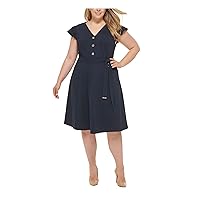Tommy Hilfiger Womens Plus Knit Ruffle Sleeves Cocktail and Party Dress Navy 16W