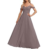 Women's Chiffon Off Shoulder Bridesmaid Dress Floor Length A-line Evening Dress