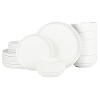Gibson Home Rothernberg Stackable 18 Piece, Service for 6, White Porcelain Plates and Bowls Set